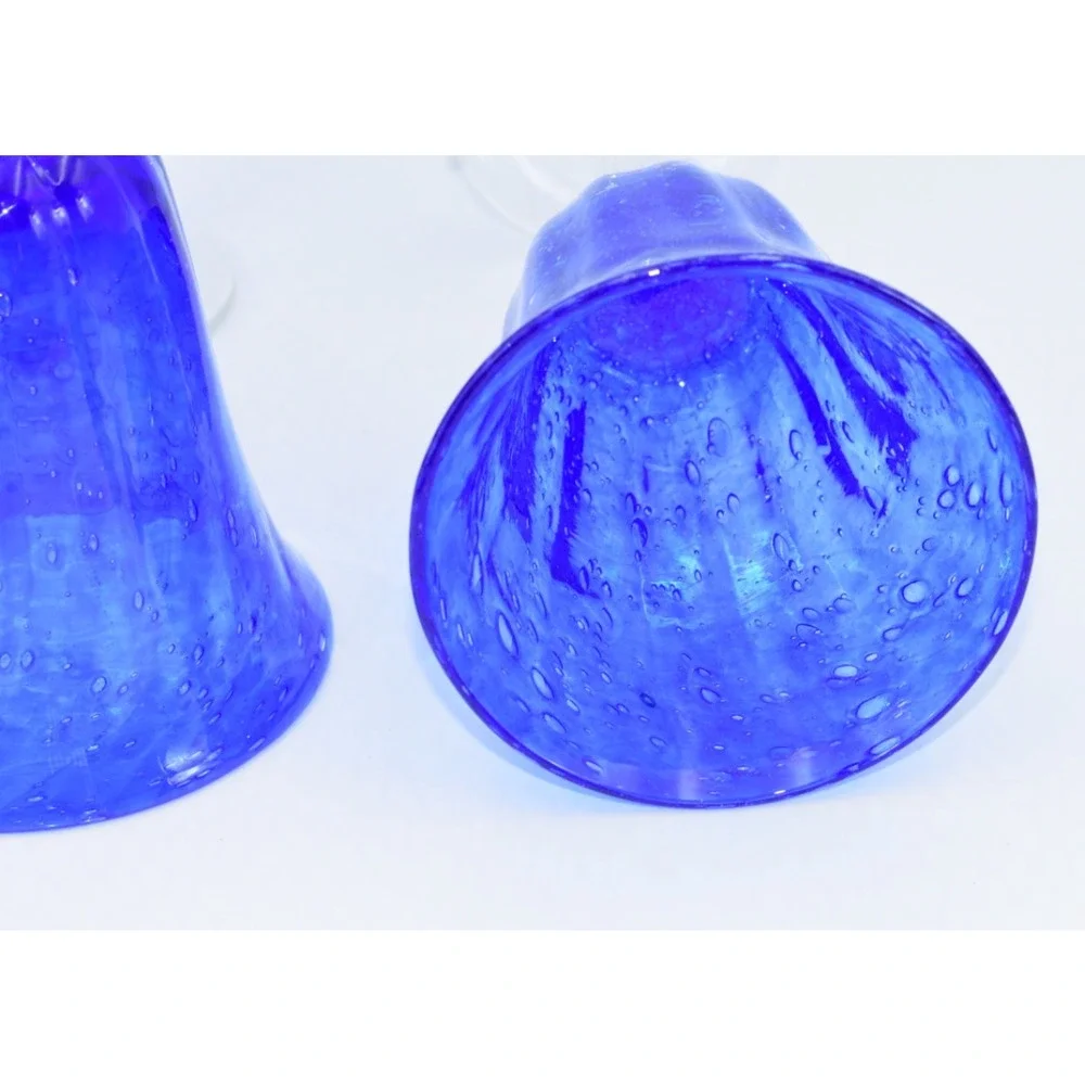 Val De Pome Christophe Saba Biot Seeded Blue Wine/Water Stemware Goblets France